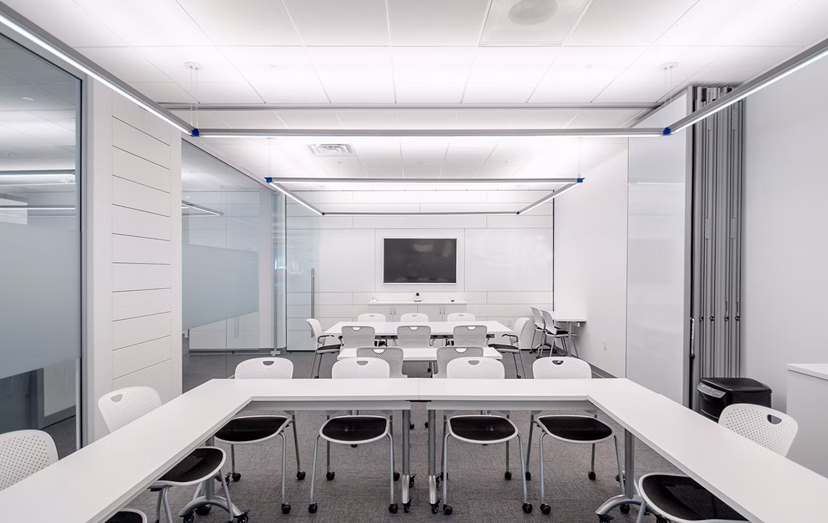 clean and modern design that features our glass fronts, solid walls and millwork
