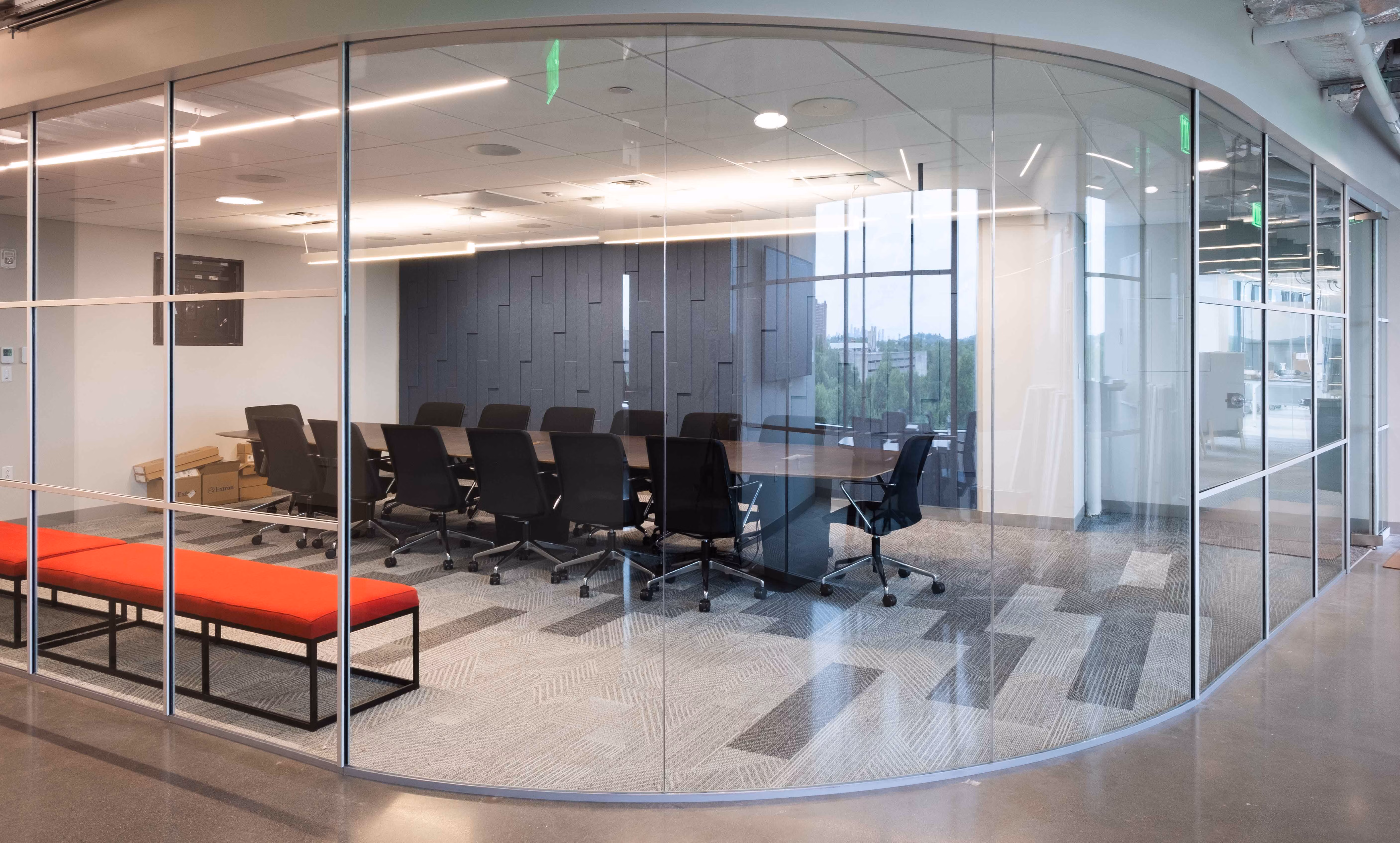 Curved glass as part of renovation at Massachusetts lab and office space