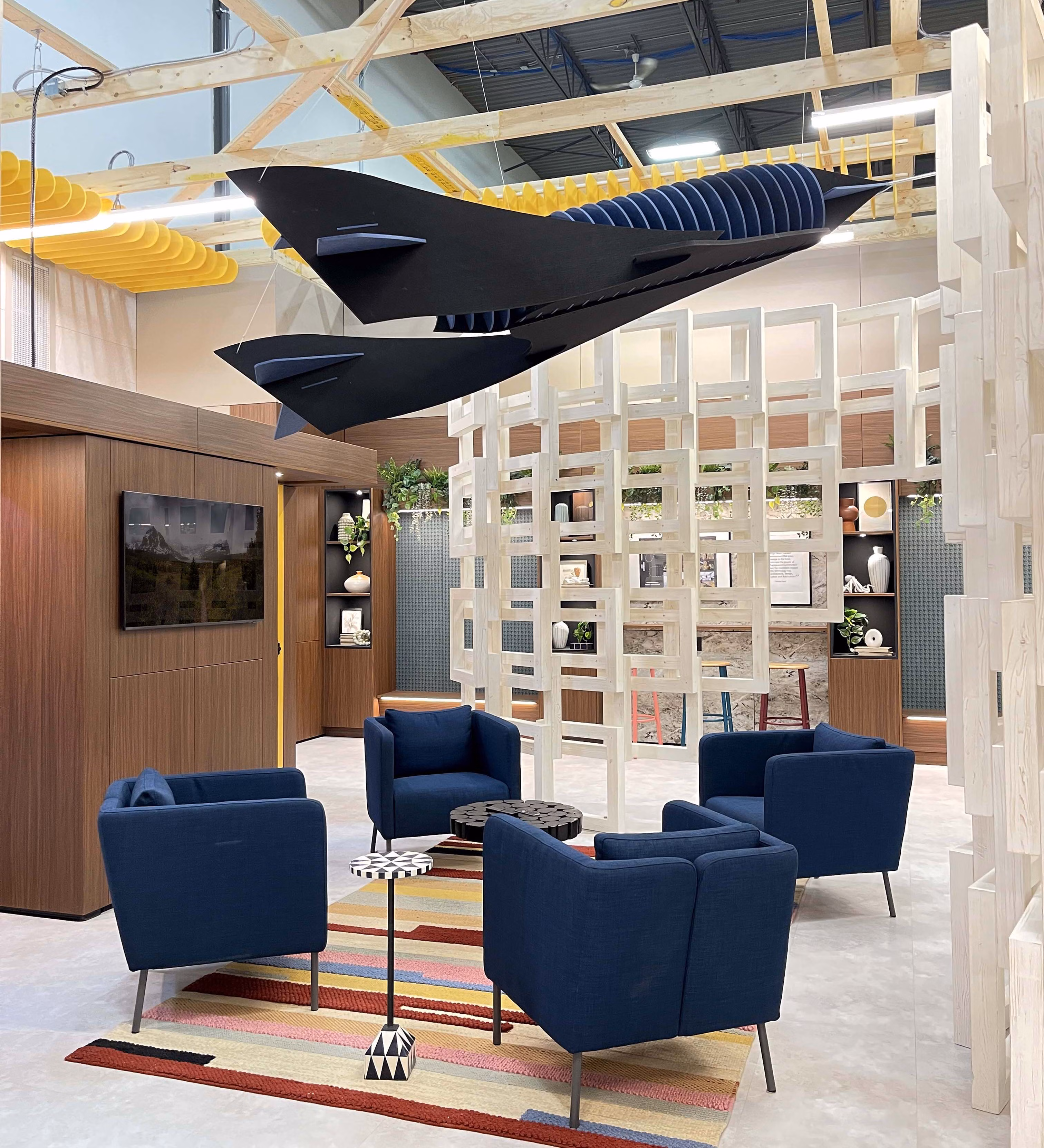 PET baffle ceiling for great acoustics