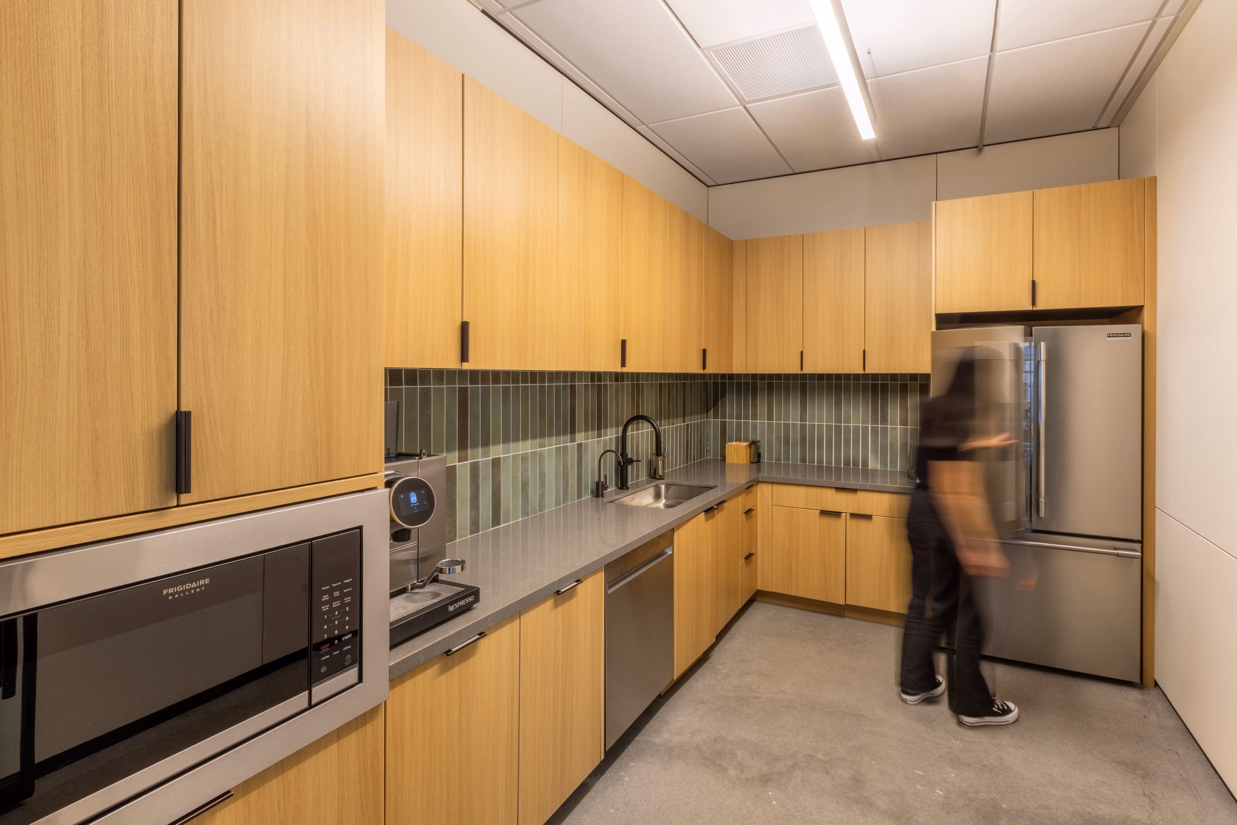 Office kitchen with prefabricated millwork
